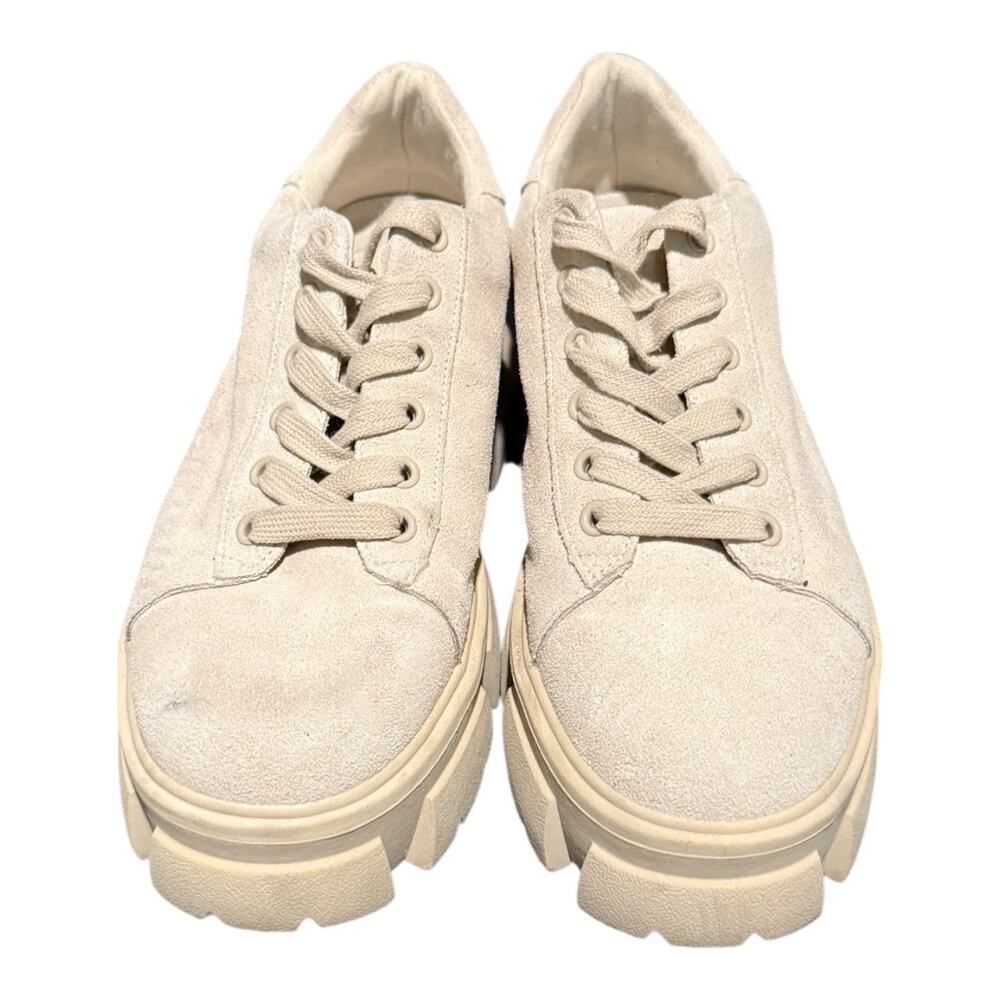 Steve Madden Lug Sole Platform Sneakers Womens 8.5 Beige Chunky Lace Up Shoes - Picture 4 of 9